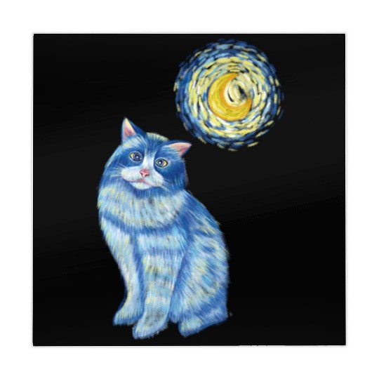 Blue Van Gogh Starry Night Ragdoll Cat Graphic Mahjong Mats