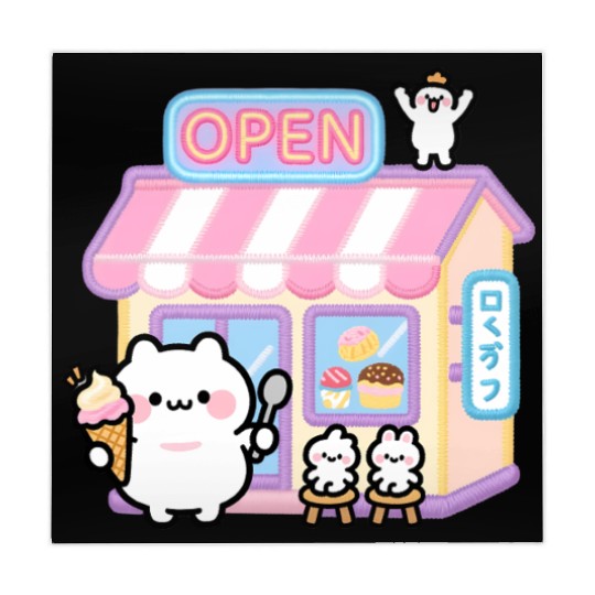 Kawaii Cat Ice Cream Shop Illustration Mahjong Mats