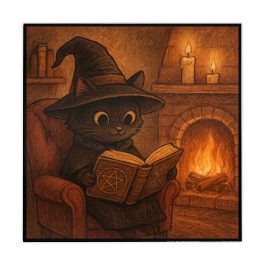 Enchanted Cat Witch by the Fireplace Mahjong Mats