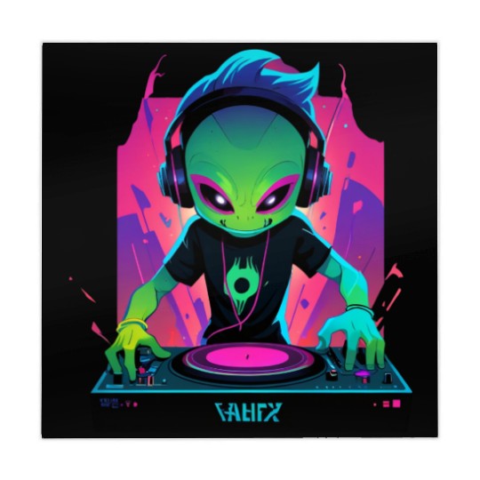 A cute chibi-style alien dark DJ Mahjong Mats