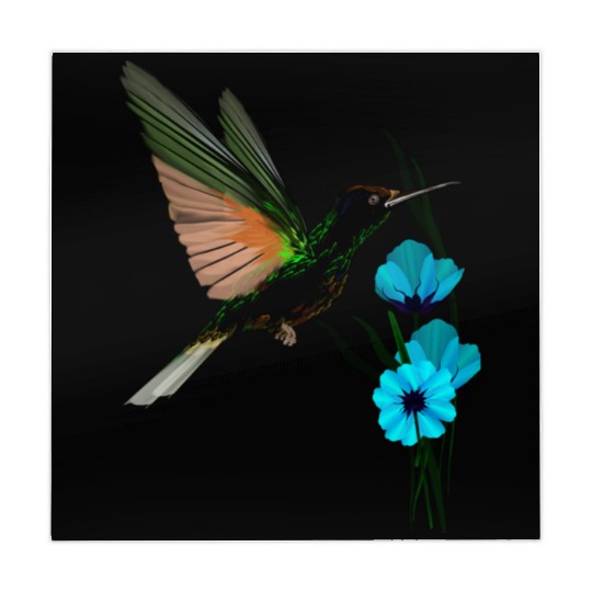 Green Hummingbird-Blue Flowers Mahjong Mats