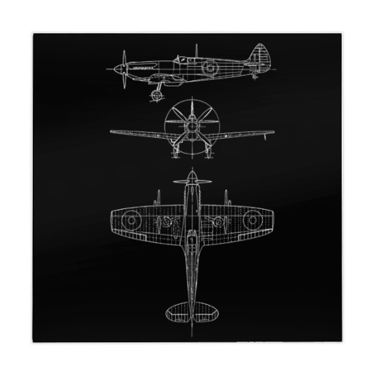 Spitfire airplane blueprint Mahjong Mats