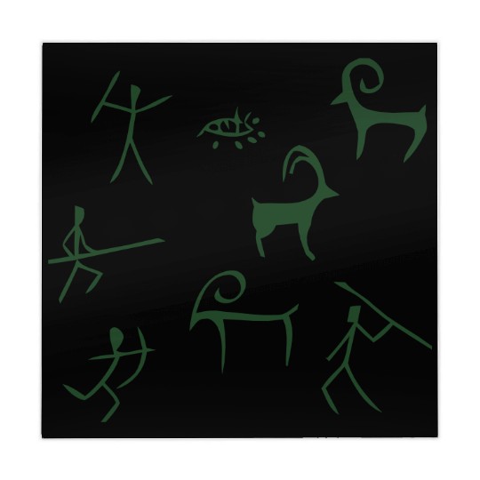 Caveman hunting cave drawings Mahjong Mats