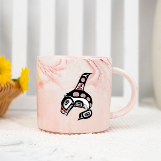 Native American Red Black Haida Orca Killer Whale Marble Mugs