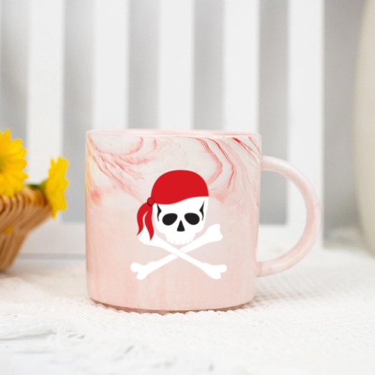 White Skull & Crossbones Marble Mugs