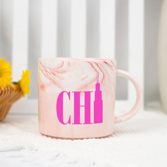 Chicago - Neon Pink Marble Mugs