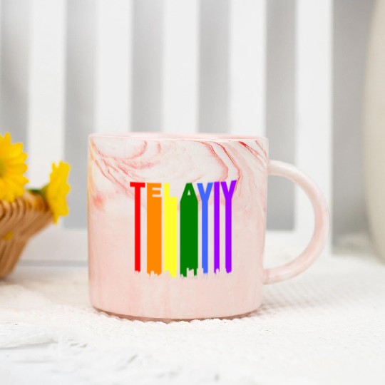 Tel Aviv Israel Skyline Rainbow LGBT Gay Pride Marble Mugs