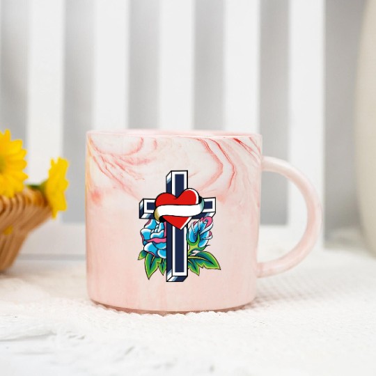 Cross with heart and roses tattoo Marble Mugs