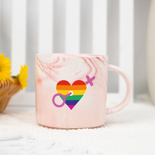 Rainbow heart female Marble Mugs