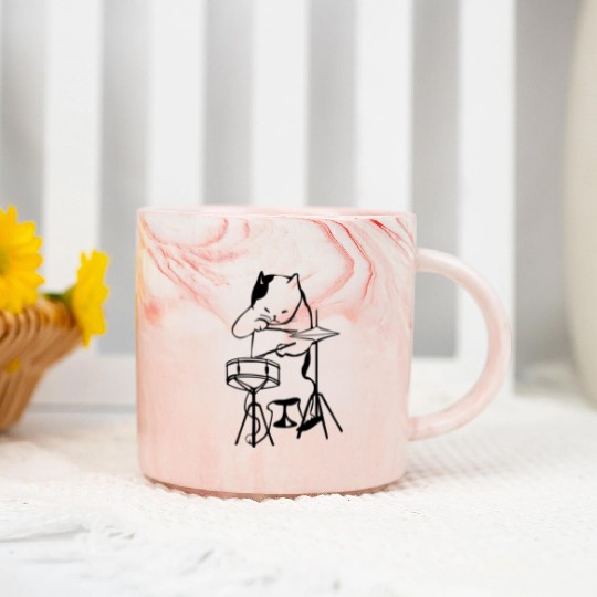 cool drummer cat Marble Mugs