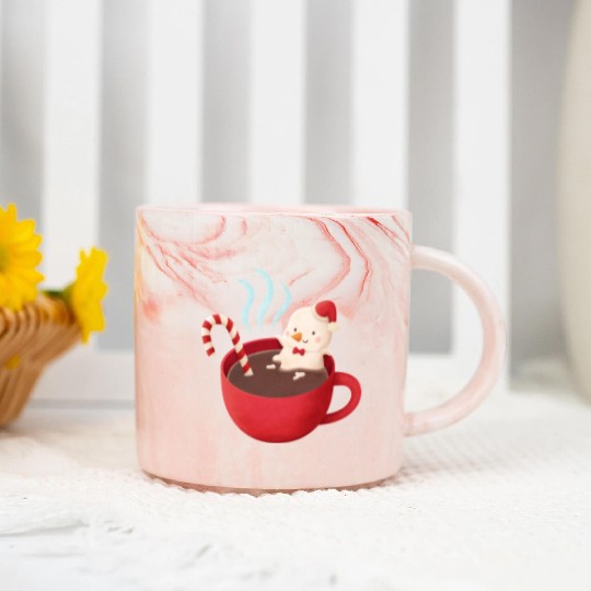 Cute Snowman in Hot Cocoa Marble Mugs