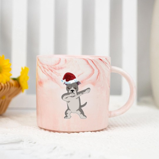 Cute Pitbull Dabbing Christmas Marble Mugs