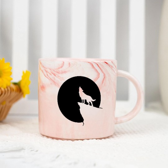 Howling wolf full moon space galaxy gift dog trend Marble Mugs
