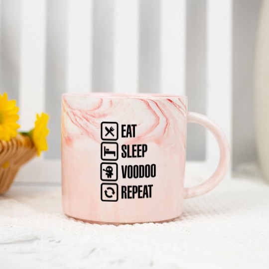Eat sleep voodoo repeat black magic voodoo doll Marble Mugs