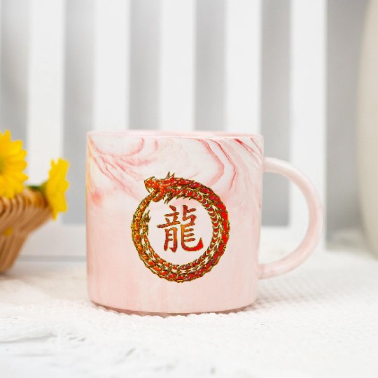 Fire Dragon In Circle with Chinese Dragon Symbol Marble Mugs