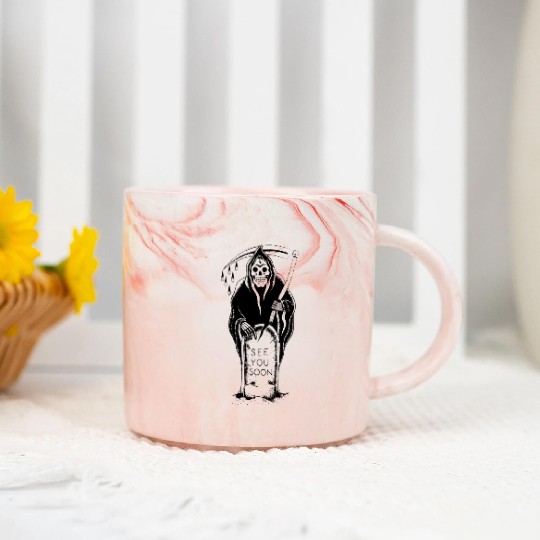 Grim Reaper See You Soon tattoo Marble Mugs