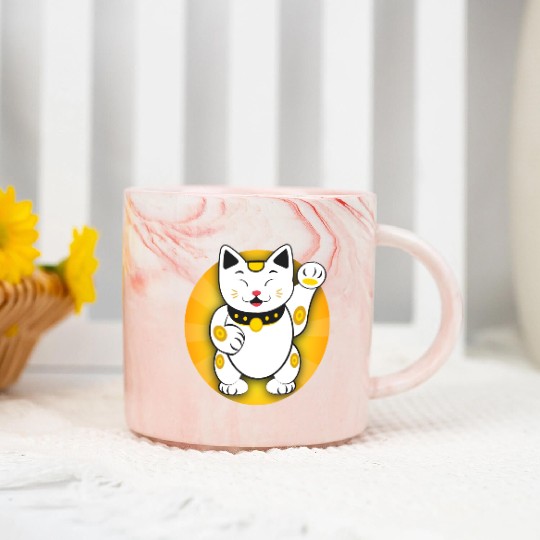 Maneki Neko - Japanese Lucky Cat Marble Mugs