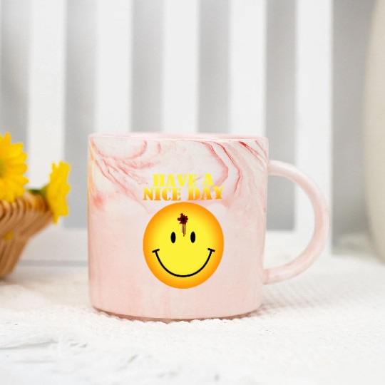 smiley face bullet hole Marble Mugs