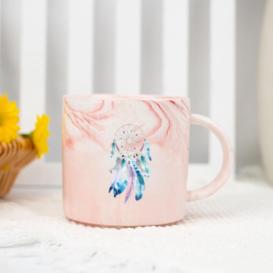 Image: Watercolor, Feather dreamcatcher Marble Mugs