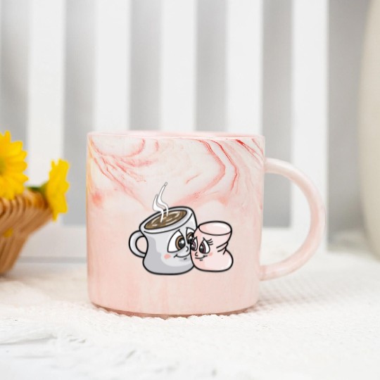 HOT CHOCOLATE AND MARSHMALLOW Love funny comic Marble Mugs