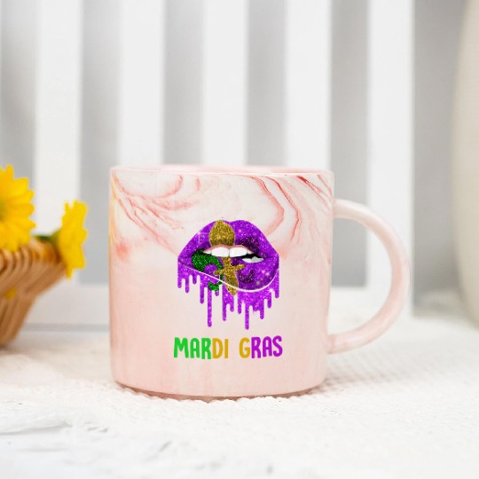 Mardi Gras Lip Biting Diamong Shining Costume Marble Mugs