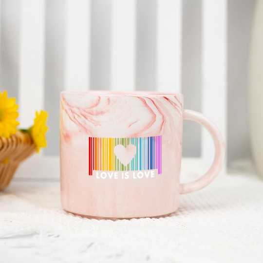Love Is Love Barcod Rainbow Marble Mugs