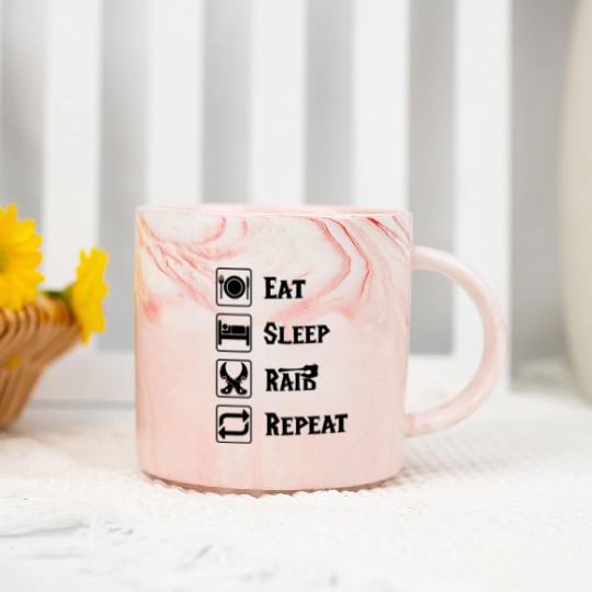 Eat sleep raid repeat world of warcraft present Marble Mugs