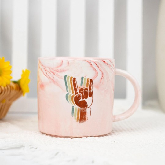 Devil horns Sign Retro Metal Fork Rock Hand Marble Mugs