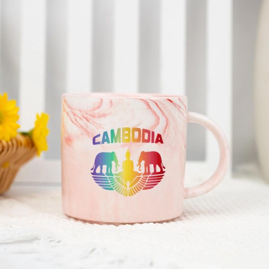 Cambodia Elephants with Buddha / Gift Marble Mugs