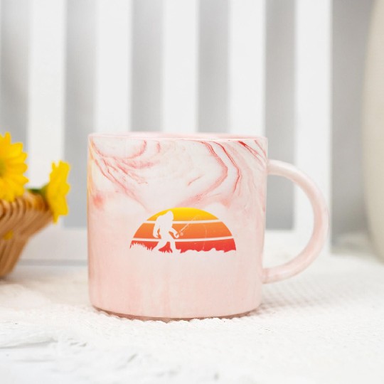 Funny Bigfoot Pole Rod Fishing Fish Sasquatch Gift Marble Mugs