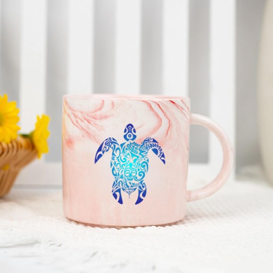Tribal Sea Turtle Ocean Blue Hawaii Polynesian Marble Mugs