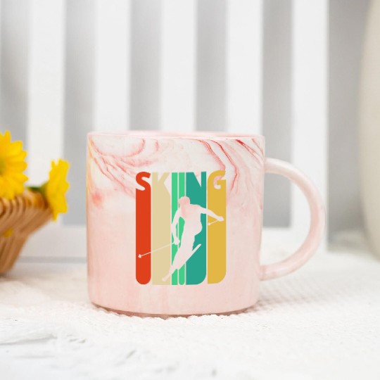 Awesome 70's Vintage Retro Skiing Gifts for Skiers Marble Mugs