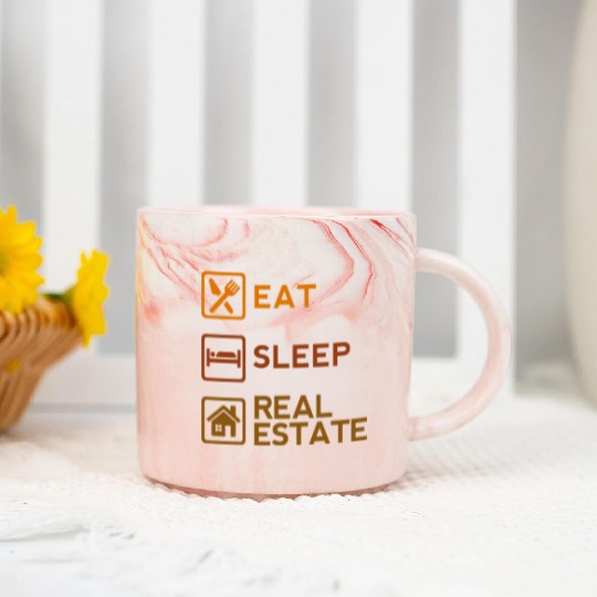 Cool Eat Sleep Real Estate Life Business House Marble Mugs