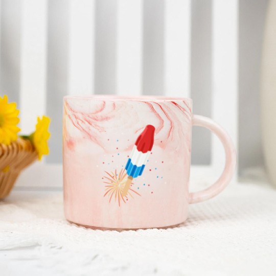 Fireworks Popsicle American Flag 4th of July Marble Mugs