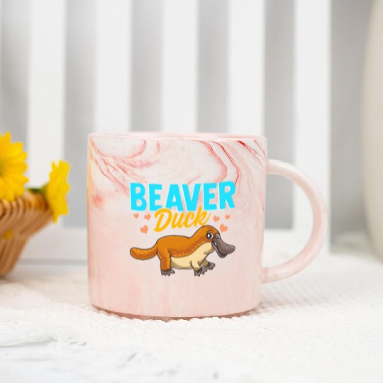 Beaver Duck Platypus Pun Cute Duck Billed Platypus Marble Mugs