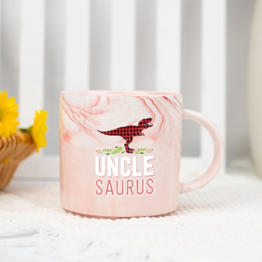 Uncle Saurus T Rex Bufallo Plaid Matching Family Marble Mugs