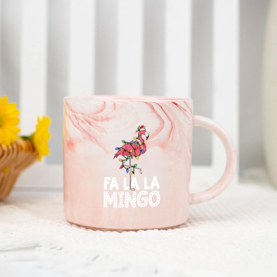 Fa La La Mingo Flamingo Christmas Tree Lights Marble Mugs