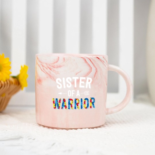 Sister Of A Warrior Family Sis World Autism Marble Mugs