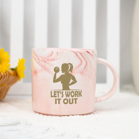 Let s work it out Gym Fitness Women Marble Mugs