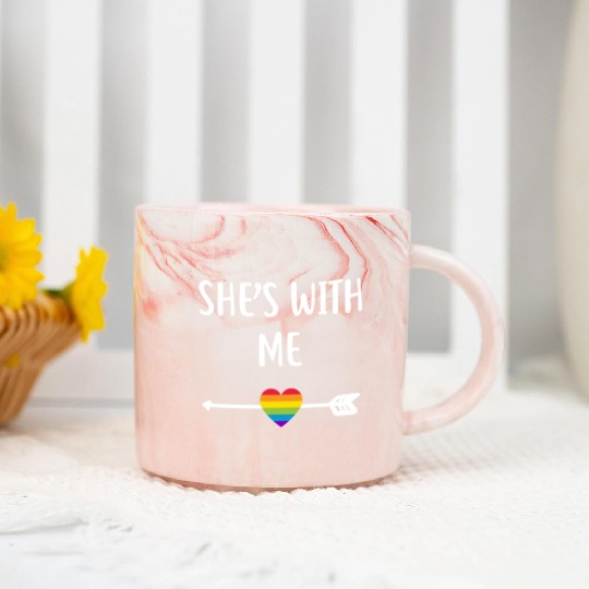Lesbian Matching Couple Gifts She's With Me Set 2l Marble Mugs