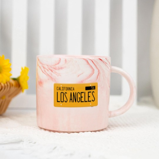 Los Angeles California 1956 yellow license plate Marble Mugs
