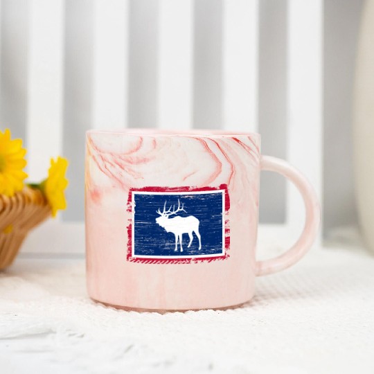 Wyoming Flag Elk Hunting Season For Deer Hunter Marble Mugs