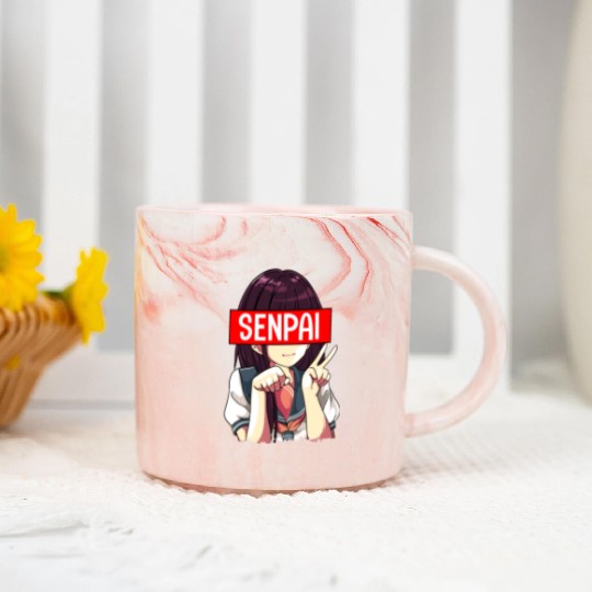 Senpai Anime Girl Japanese Cute Manga Kawaii Marble Mugs