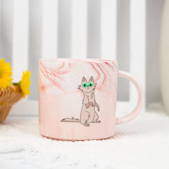 Funny hilarious shocked surprised grey cat cartoon Marble Mugs
