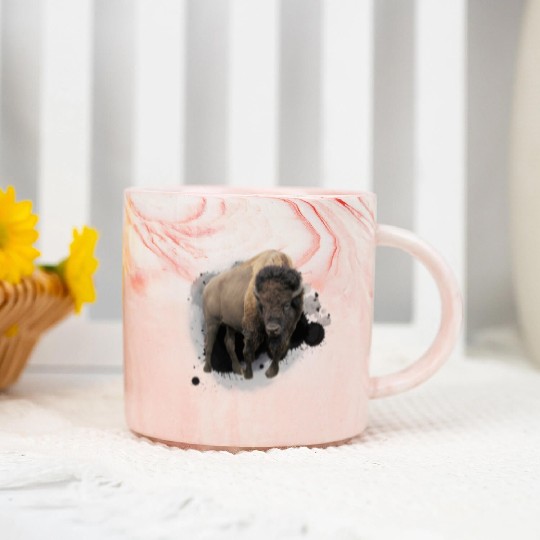 Bison Buffalo Cattle Design Illustration Gift Marble Mugs