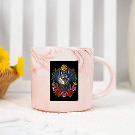 Psychedelic Wolf Marble Mugs