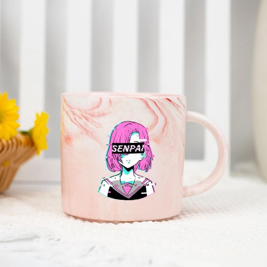 Aesthetic Vaporwave Anime Girl - Notice Me Senpai Marble Mugs