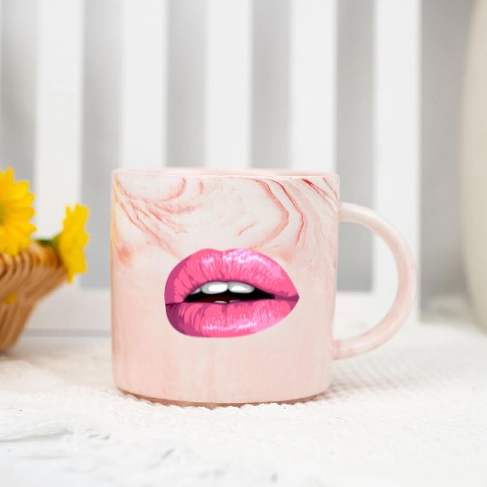 realistic sexy pink lips vector illustration Marble Mugs