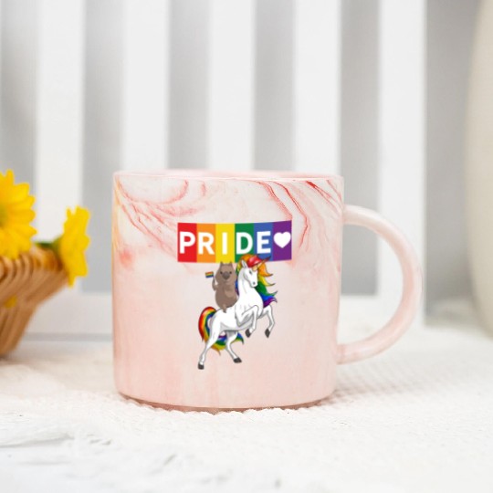 LGBT Gay Pride Wombat Riding Rainbow Unicorn Marble Mugs