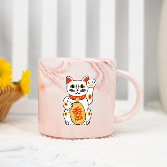 Japan Lucky Cat Japanese Maneki Neko Good Luck Cha Marble Mugs